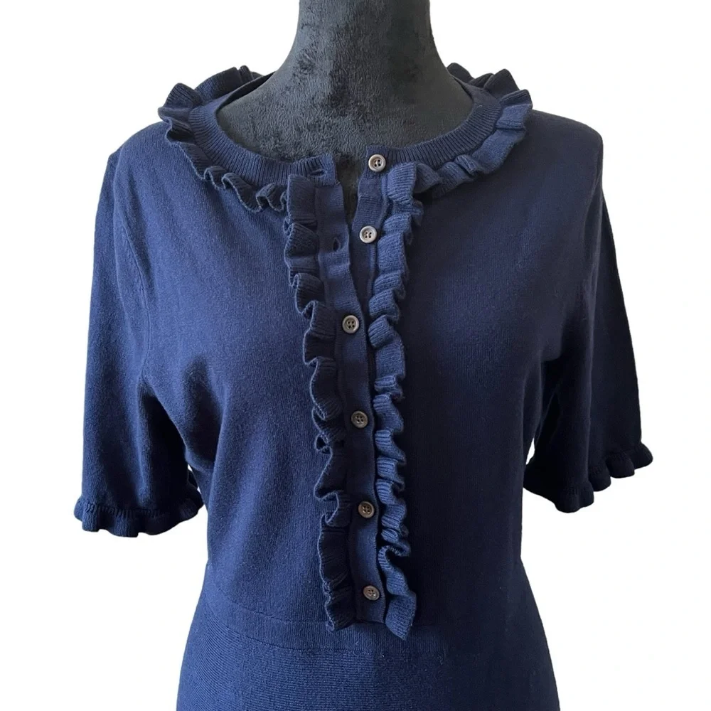 Boden Ruffle Frill Detail Short Sleeve Navy Knit Dress Size 8R - Picture 4 of 13